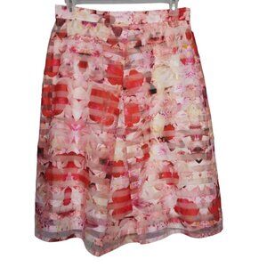 Katherine Kelly | Sheer Floral Skirt Red Pink Ivory | Size 12